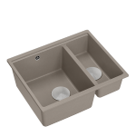 QUADRON | LOGAN 150 | granitowy zlewozmywak kuchenny SOFT TAUPE + STAL | wymiary: 55,5 x 46 x 22 cm | 1,5-komorowy wpuszczany | podbudowa szafki od: 60 cm HCQL5646U4BSI