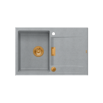 Quadron OWEN 111 GraniteQ zlewozmywak z syfonem Push 2 Open 1-komorowy z/o (760x500x215; kom. 330x430) silver stone / elementy miedziane HQO7650U5PVDC1