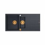 QUADRON EVAN 156 GraniteQ zlewozmywak z syfonem Push To Open 1,5-komorowy z/o (1000x500x210; kom. 420x480) black diamond / elementy miedziane HQE5510050U8PVDC1P2O
