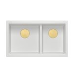 QUADRON | LOGAN 120 | granitowy zlewozmywak kuchenny SNOW WHITE + ZŁOTO PVD | wymiar: 76 x 45 x 23,5 cm | 2-komorowy wpuszczany | podbudowa szafki od: 80 cm HQL7645U1PVDG1I