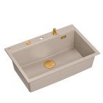 Quadron MARC 110 WORKSTATION GraniteQ zlewozmywak 1-komorowy 760*500*235 mm pearl beige + syfon push to open + dozownik + deska + wkładka / elementy miedziane HQM7650U2PVDC1