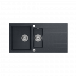 QUADRON EVAN 156 GraniteQ zlewozmywak z syfonem Push To Open 1,5-komorowy z/o (1000x500x210; kom. 420x480) black diamond / elementy stalowe HQE5510050U8BSP2O