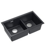 QUADRON | LOGAN 120 | granitowy zlewozmywak kuchenny BLACK DIAMOND + STAL | wymiar: 76 x 45 x 23,5 cm | 2-komorowy podwieszany | podbudowa szafki od: 80 cm HQL7645U8BSU