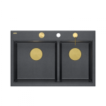 Quadron MARC 120 WORKSTATION GraniteQ zlewozmywak 2-komorowy 760*500*235 mm black diamond + syfon push to open + dozownik + deska + wkładka / elementy złote HQC7650U8PVDG1