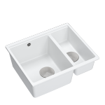 QUADRON | LOGAN 150 | granitowy zlewozmywak kuchenny BIAŁY + STAL | wymiary: 55,5 x 46 x 22 cm | 1,5-komorowy wpuszczany | podbudowa szafki od: 60 cm HCQL5646U1BSI