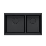 QUADRON | LOGAN 120 | granitowy zlewozmywak kuchenny PURE CARBON + CZARNY MAT | wymiar: 76 x 45 x 23,5 cm | 2-komorowy wpuszczany | podbudowa szafki od: 80 cm HQL7645U7BLMI