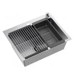 QUADRON LUKE 110 WORKSTATION zlewozmywak stalowy (58x45x20) z syfonem 1-komorowy b/o + Qmata + Wkładka + Dozownik + Deska