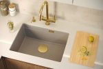 Quadron LOGAN 100 GraniteQ zlewozmywak silver stone 56x45x21,5 cm 1-komorowy podwieszany z syfonem manualnym złoty HQJ6045U5PVDG1U
