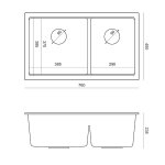 QUADRON | LOGAN 120 | granitowy zlewozmywak kuchenny SILVER STONE + STAL | wymiar: 76 x 45 x 23,5 cm | 2-komorowy wpuszczany | podbudowa szafki od: 80 cm HQL7645U5BSI