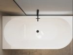 Balneo AVOLA wanna wolnostojąca narożna lewa 160 x 80 cm biała akrylowa z ramą ze stali nierdzewnej i 6 nóżkami stabilizującymi z przelewem i korkiem czarnym J0101030502-1