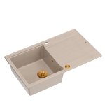 Quadron EVAN 111 GraniteQ zlewozmywak z syfonem Push 2 Open 1-komorowy z/o (860x500x210) pearl beige / elementy miedziane HCQE8650U2PVDC1P2O