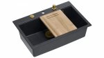 Quadron MARC 110 WORKSTATION GraniteQ zlewozmywak 1-komorowy 760*500*235 mm black diamond + syfon push to open + dozownik + deska + deska / elementy złote HQM7650U8PVDG1