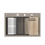 Quadron MARC 120 WORKSTATION GraniteQ zlewozmywak 2-komorowy 760*500*235 mm soft taupe + syfon push to open + dozownik stal szcz.+ wkładka ociekowa+ Qmata +deska/ elementy stalowe HQC7650U4BS