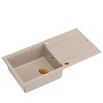 Quadron EVAN 146 XL GraniteQ zlewozmywak z syfonem Push 2 Open 1-komorowy z/o (1000x500x210; kom. 420x480) pearl beige / elementy miedziane HCQE10050U2PVDC1P2O