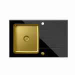 Quadron - zlewozmywak wpuszczany szklany FORD 111 blat czarny / komora złota +syfon  HB3578SC3G1