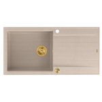Quadron EVAN 146 XL GraniteQ zlewozmywak z syfonem Push 2 Open 1-komorowy z/o (1000x500x210; kom. 420x480) pearl beige / elementy złote HCQE10050U2PVDG1P2O