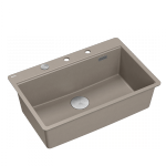 QUADRON | MARC 110 FM granitowy zlewozmywak kuchenny SZAROBEŻOWY+ STAL | wymiary: 75 x 49 x 24 cm | akcesoria: syfon, dozownik, deska, ociekarka, Qmata | 1-komorowy na równi w blatem | podbudowa szafki od: 80 cm HQM7650U4FMBS