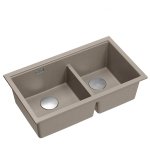 QUADRON | LOGAN 120 | granitowy zlewozmywak kuchenny SOFT TAUPE + STAL | wymiar: 76 x 45 x 23,5 cm | 2-komorowy wpuszczany | podbudowa szafki od: 80 cm HQL7645U4BSI