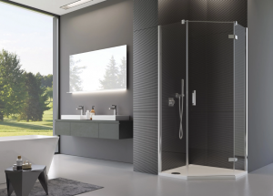 Ronal Sanswiss ścianka boczna do kabiny pięciokątnej 100,1-160x0-200 cm, szkło pas satynowy poziomy, profile chrom PUT51SM21051