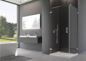 Ronal Sanswiss ścianka boczna 90° lub w linii 30-100x0-200 cm, szkło satyna, profile chrom PURDT2SM21049