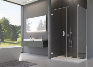 Ronal Sanswiss ścianka boczna 90° lub w linii 30-100x0-200 cm, szkło przezroczyste, profile chrom PUDT3PSM21007