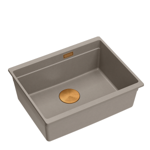 Quadron LOGAN 100 GraniteQ zlewozmywak soft taupe 56x45x21,5 cm 1-komorowy podwieszany z syfonem manualnym miedziany HQJ6045U4PVDC1U
