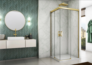 Ronal Sanswiss wejście narożne rozsuwane dwuczęściowe lewe 100x200 cm, szkło przezroczyste, profile GOLD LINE złoty CAE2G1001207