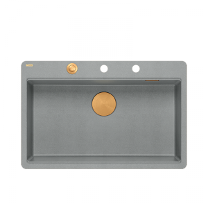 QUADRON | MARC 110 FM  granitowy zlewozmywak kuchenny SZARY + MIEDŹ PVD | wymiary: 75 x 49 x 24 cm | akcesoria: syfon, dozownik, deska | 1-komorowy na równi w blatem | podbudowa szafki od: 80 cm HQM7650U5FMPVDC1