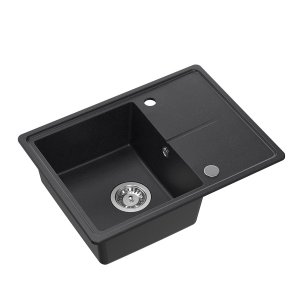 Quadron TONY 116 GraniteQ zlewozmywak granitowy black dotted (czarny) 1-komorowy z/o (60x45x18,5), z syfonem i zaślepką stal szlachetna HTO6045CZK