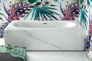Besco Vitae Slim + wanna prostokątna 150x75cm + syfon z przelewem złotym WAV150SZ+