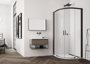 Ronal Top-Line s r:550 kabina prysznicowa półokrągła z drzwiami rozsuwanymi 90x200cm czarny mat TLSR550900607