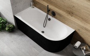 Besco Avita A-line B&W wanna wolnostojąca czarno/biała 150 P + syfon złoty z napełnieniem przez przelew WAA15ABPZN