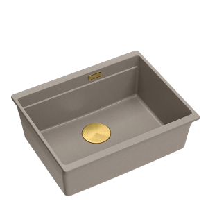Quadron LOGAN 100 GraniteQ zlewozmywak soft taupe 56x45x21,5 cm 1-komorowy podwieszany z syfonem manualnym złoty HQJ6045U4PVDG1U
