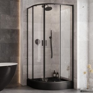 Besco Zarya Black kabina półokrągła 80 + brodzik Alex 80 ZBAL80190
