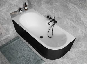 Besco Avita A-line B&W wanna wolnostojąca czarno/biała 170 P + syfon klik-klak złoty z przelewem slim WAA17ABPZS