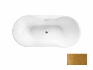 Besco Navia Glam wanna wolnostojąca 140 Złota + maskownica syfonu z przelewem biała WA140NZB