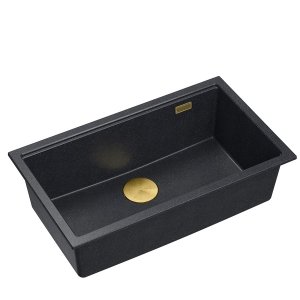 Quadron LOGAN 110 GraniteQ zlewozmywak black diamond 76x44x23,5 cm 1-komorowy podwieszany z syfonem manualnym złoty HQD7644U8PVDG1U