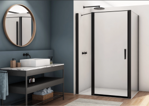 Ronal drzwi wahadłowe jednoczęściowe z elementem stałym w linii 130x200 cm, szkło przezroczyste, profile BLACK LINE czarny mat D22T13090400607