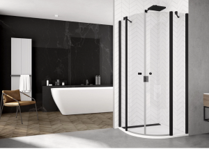 Ronal kabina półokrągła dwuczęściowa 80x200 cm, szkło przezroczyste, profile BLACK LINE czarny mat SOR500800607