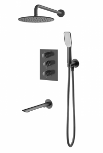 VEDO ALETTA NAERO Kompletny system wannowo-natryskowy podtynkowy I TERMO deszczownica o śr. 25 cm VBA5231/25/CZ/TERMO czarny mat