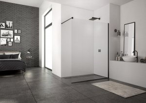 Ronal Sanswiss Easy Black Ścianka prysznicowa Walk-in 160x200 cm profile czarny mat szkło przezroczyste Aquaperle STR4P1600607