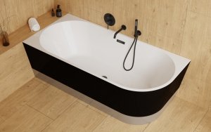 Besco Zoya B&W wanna wolnostojąca 170 Prawa czarno/biała + maskownica syfonu z przelewem gun metal WAS170ZBPG