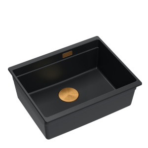 Quadron LOGAN 100 GraniteQ zlewozmywak pure carbon 56x45x21,5 cm 1-komorowy podwieszany z syfonem manualnym miedziany HQJ6045U7PVDC1U