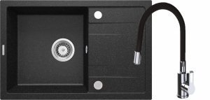 Deante CORIO Zlewozmywak granitowy z baterią z elastyczną wylewką - przelew w komorze ZRCP2113