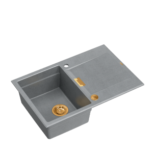 Quadron OWEN 111 GraniteQ zlewozmywak z syfonem Push 2 Open 1-komorowy z/o (760x500x215; kom. 330x430) silver stone / elementy miedziane HQO7650U5PVDC1