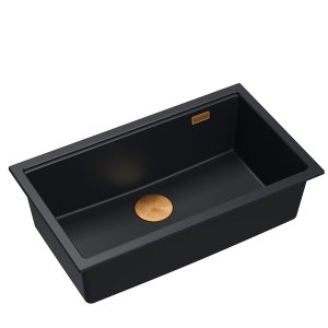 Quadron LOGAN 110 GraniteQ zlewozmywak pure carbon 76x44x23,5 cm 1-komorowy podwieszany z syfonem manualnym miedziany HQD7644U7PVDC1U