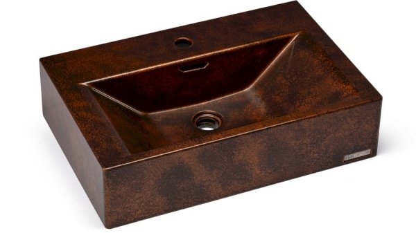 S.V.I.S. Design UMYWALKA 60 CM PYXIS BASIC Z PRZELEWEM, Z OTWOREM NA BATERIĘ - SMOKED METAL, MIEDZIANY I CZARNY, LAKIER PÓŁMATOWY UBO.PYXIS.BC.060.000.MS.01.2