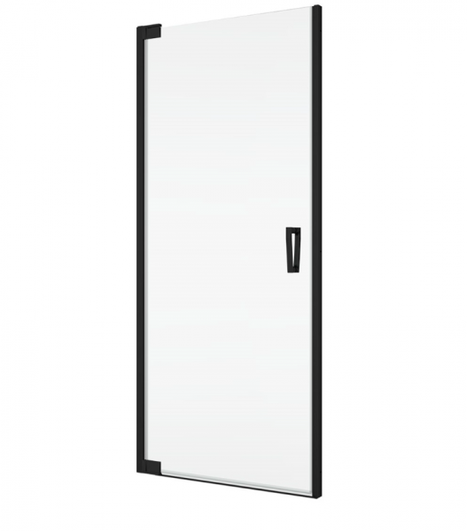 Ronal Sanswiss drzwi wahadłowe jednoczęściowe z profilem przyściennym, wejście narożne jednoczęściowe z profilem przyściennym 80x200 cm, szkło przezroczyste, profile BLACK LINE czarny mat CA1CD0800607