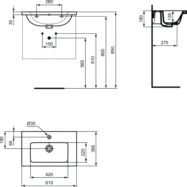 Ideal Standard  Umywalka z powierzchniami bocznymi  I.LIFE S 61 T459001