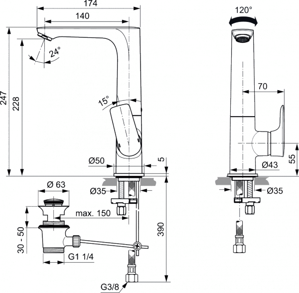 Ideal Standard Connect Air Bateria umywalkowa z korkiem srebro szczotkowane połysk A7020GN